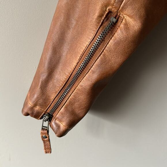 MAX STUDIO COGNAC CLASSIC FAUX / VEGAN LEATHER MOTO JACKET SIZE SMALL - Picture 3 of 6